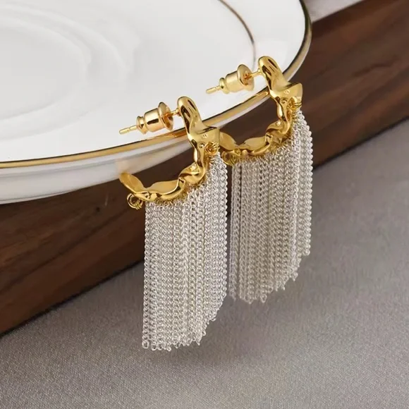 Anthropologie Gold and Silver Chain Earrings - Picture 4 of 6